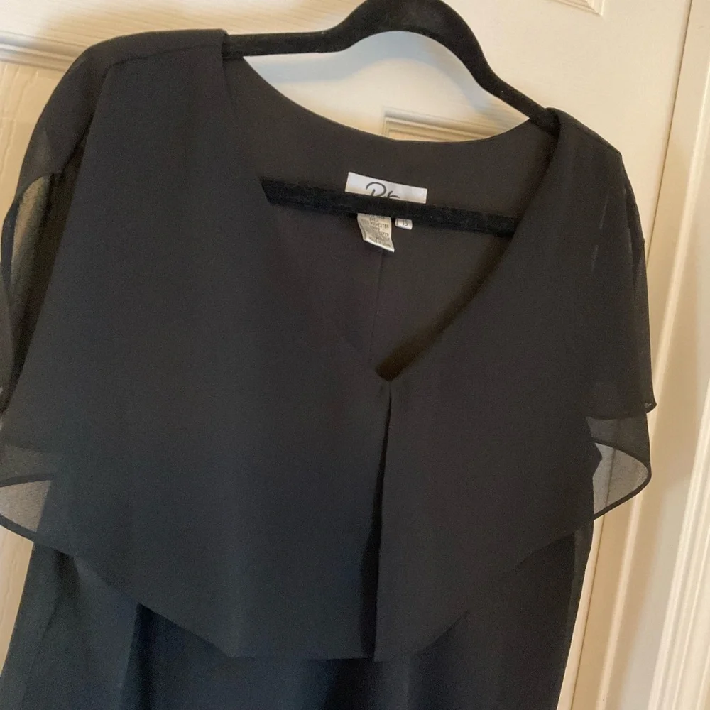 Patra Black Chiffon Tiered Sheath Dress with Capelet Sleeves, Size 16 - Picture 7 of 12